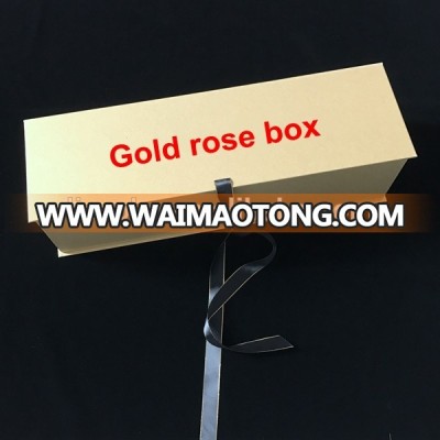 Custom luxury gold long strong waterproof rose flower packaging paper box with ribbon