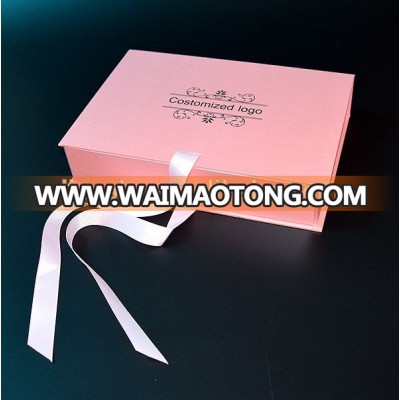 Luxury high end pinky gift packaging boxes with bow